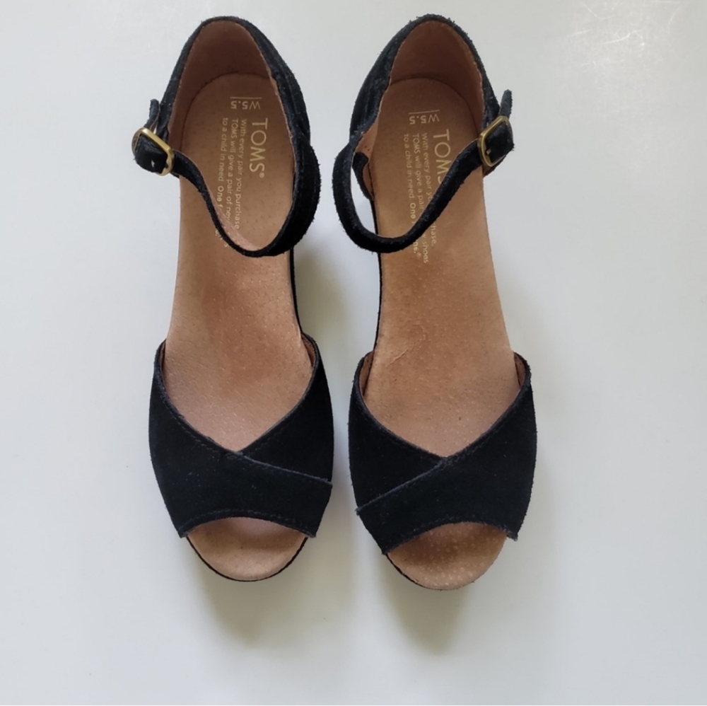 Toms black suede platform heels